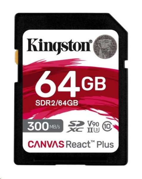 Kingston Kingston SDXC karta 64GB Canvas React Plus SDHC UHS-II 300R/260W U3 V90 for Full HD/4K/8K