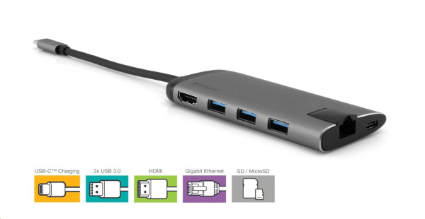 Verbatim VERBATIM Dokovací stanice USB-C 7v1, 1xHDMI, 1xUSB-C, 3xUSB, 1xRJ45, čtečka SD karet, šedá