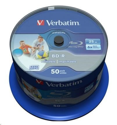 Verbatim VERBATIM BD-R SL Datalife HTL (50-pack)Blu-Ray/Spindle/6x/25GB Wide Printable