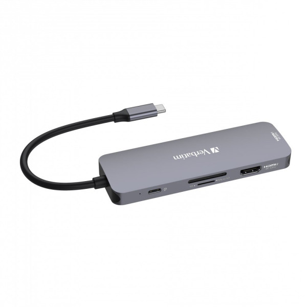 Verbatim VERBATIM Hub USB-C Pro Multiport 8 Port, 3x USB 3.2, 1x USB-C, 2xHDMI, microSD/SD, šedá