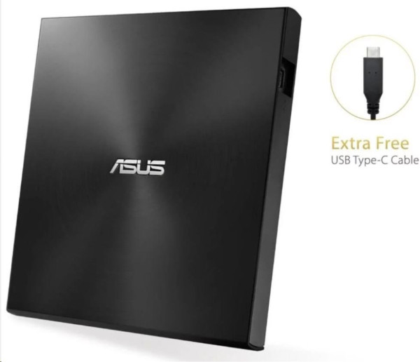 ASUS Taiwan ASUS DVD ZenDrive SDRW-08U9M-U BLACK, External Slim DVD-RW, USB Type-C/Type-A, M-DISC