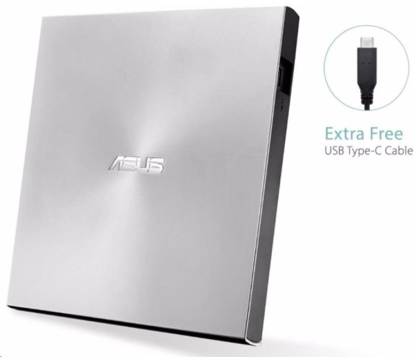 ASUS Taiwan ASUS DVD ZenDrive SDRW-08U9M-U SILVER, External Slim DVD-RW, USB Type-C/Type-A, M-DISC