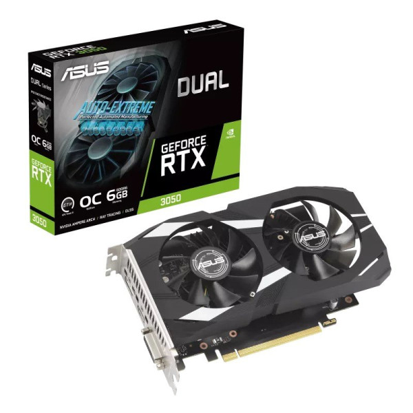 ASUS Taiwan ASUS VGA NVIDIA GeForce RTX 3050 DUAL OC 6GB, RTX 3050, 6GB GDDR6, 1xDP, 1xHDMI, 1xDVI