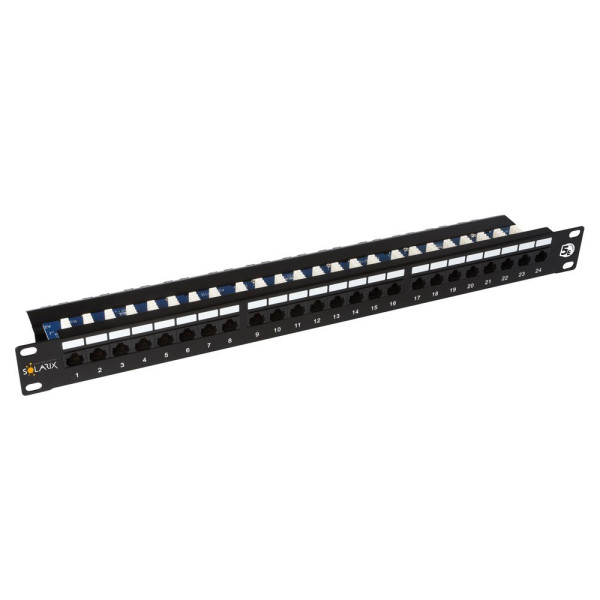 Solarix Solarix 19" patch panel Solarix 24 x RJ45 CAT5E UTP s vyvazovací lištou 1U SX24L-5E-UTP-BK-N