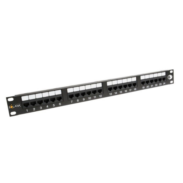 Solarix Solarix 19" patch panel Solarix 24 x RJ45 CAT6 UTP 350 MHz černý 1U SX24-6-UTP-BK
