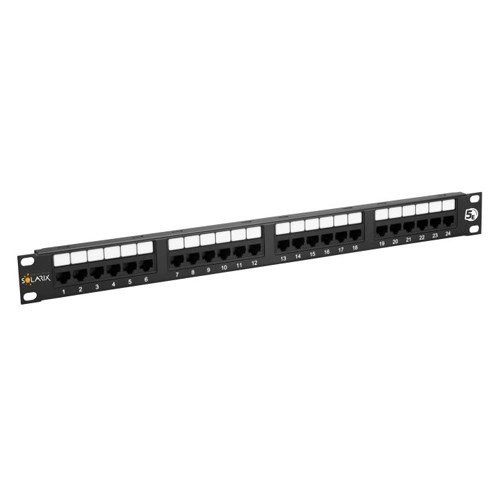 Solarix Solarix 19" patch panel Solarix 24 x RJ45 CAT5E UTP 150 MHz černý 1U SX24-5E-UTP-BK